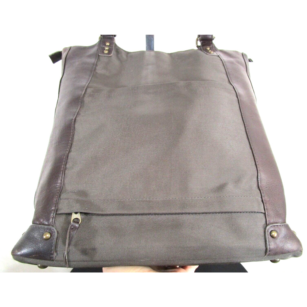 EUC! Solo Large Brown Leather & Nylon 15" Laptop Travel Shoulder Tote Handbag - Picture 7 of 12
